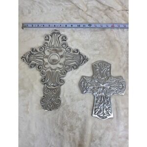Lot‎ of 2 Ornate Metal Cross Wall Decor Art